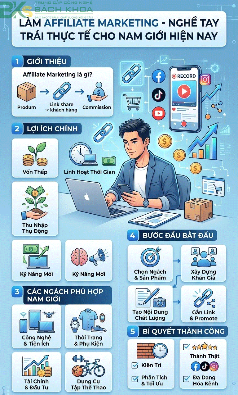Affiliate marketing là nghề tay trái phù hợp với người muốn kiếm thêm thu nhập từ nội dung và tiếp thị sản phẩm online.