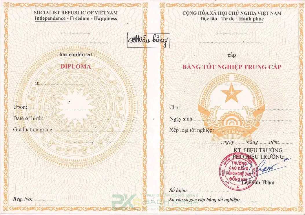 Mẫu văn bằng tốt nghiệp trung cấp mới nhất theo Thông tư của Bộ LĐ-TB&XH.