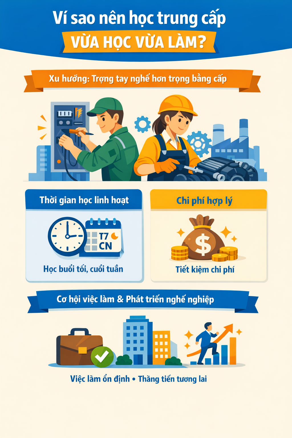 Vì sao nên học trung cấp vừa học vừa làm học linh hoạt cơ hội nghề nghiệp