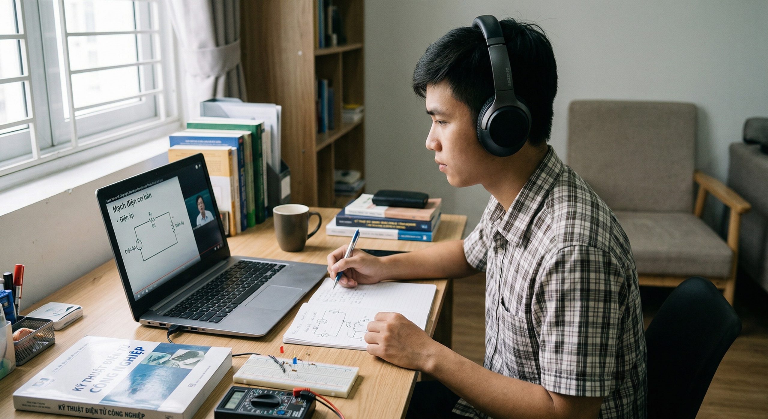 Học viên BKS Trung Cấp Công Nghệ Bách Khoa học online linh hoạt trên máy tính tại nhà, khóa học Trung cấp Điện tử Công nghiệp từ xa