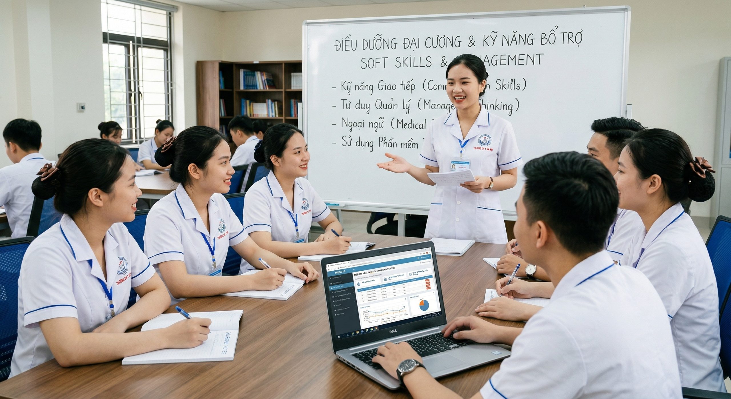 Sinh viên học ngoại ngữ tin học và kỹ năng bổ trợ nghề điều dưỡng