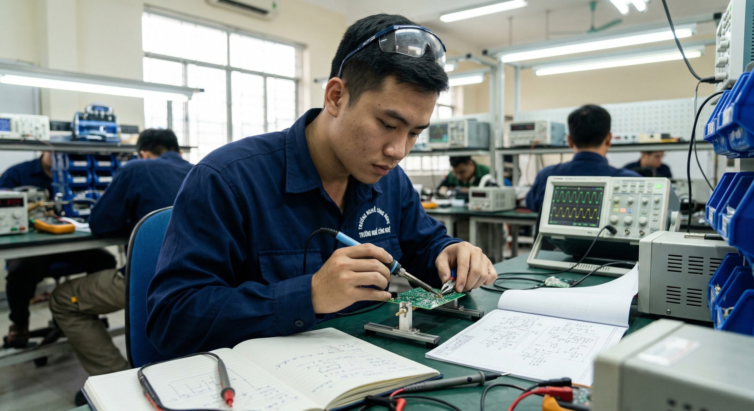 Kỹ thuật viên vừa đi làm vừa học Trung cấp Điện tử Công nghiệp tại Trường BKS theo hình thức từ xa