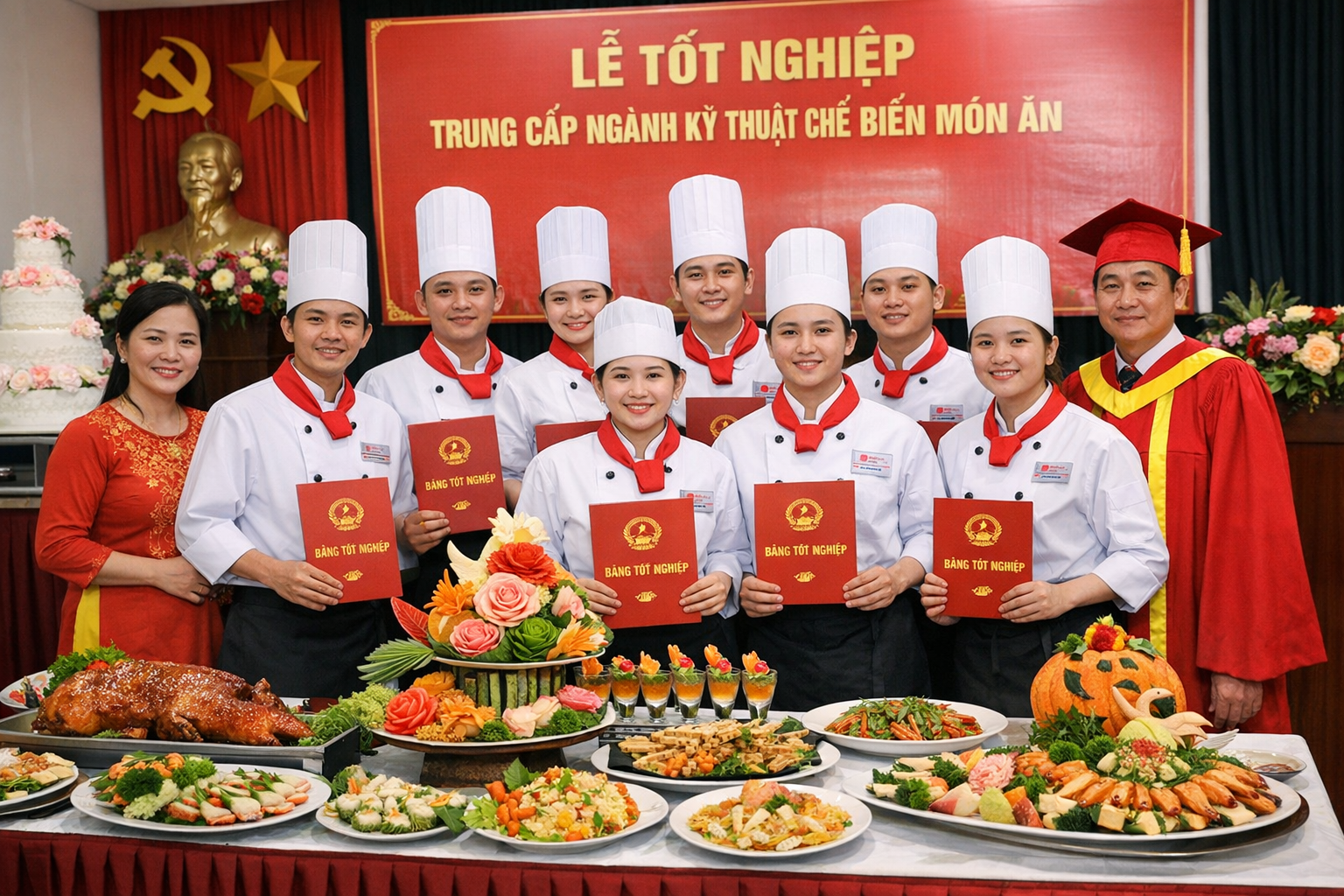 Trung Cấp Kỹ Thuật Chế Biến Món Ăn 17 Lễ tốt nghiệp học viên kỹ thuật chế biến món ăn BKS