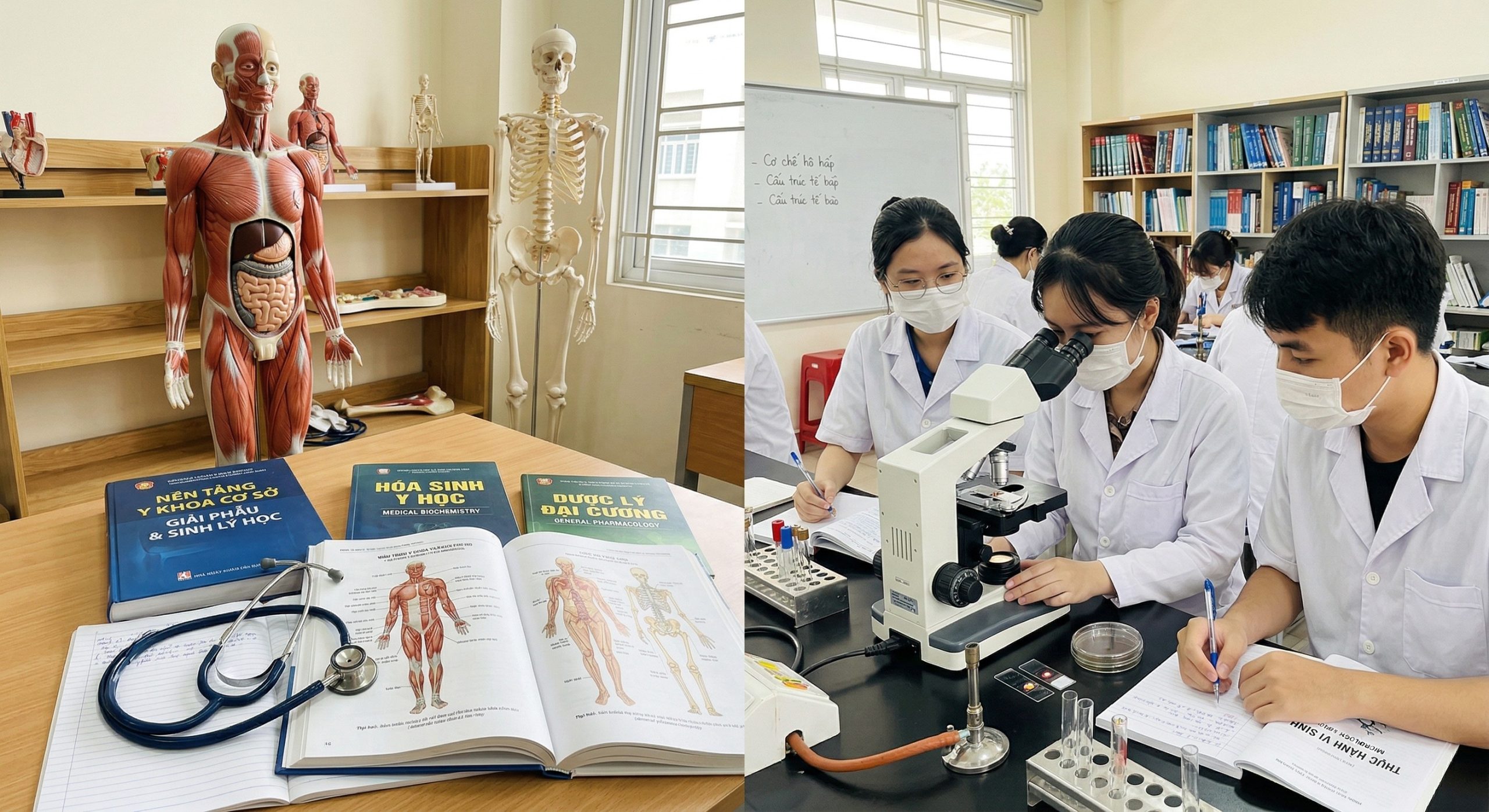 Sinh viên học giải phẫu sinh lý và kiến thức y khoa cơ bản học kỳ 1