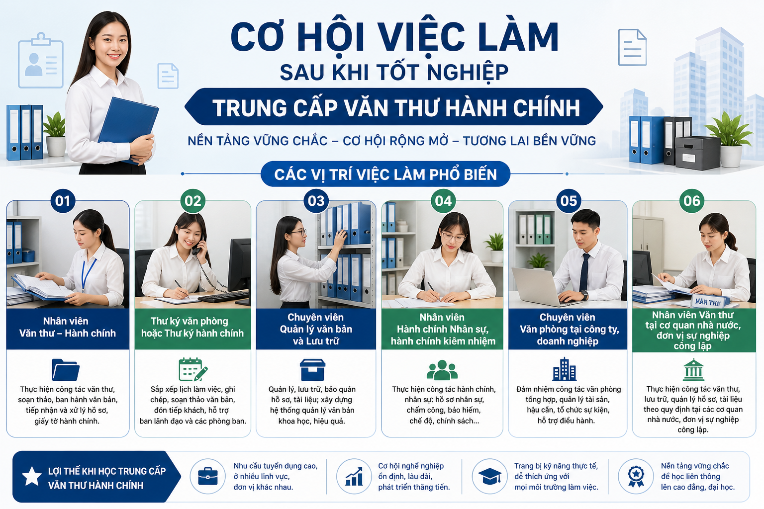 Học viên Văn thư Hành chính làm việc trong môi trường văn phòng chuyên nghiệp
