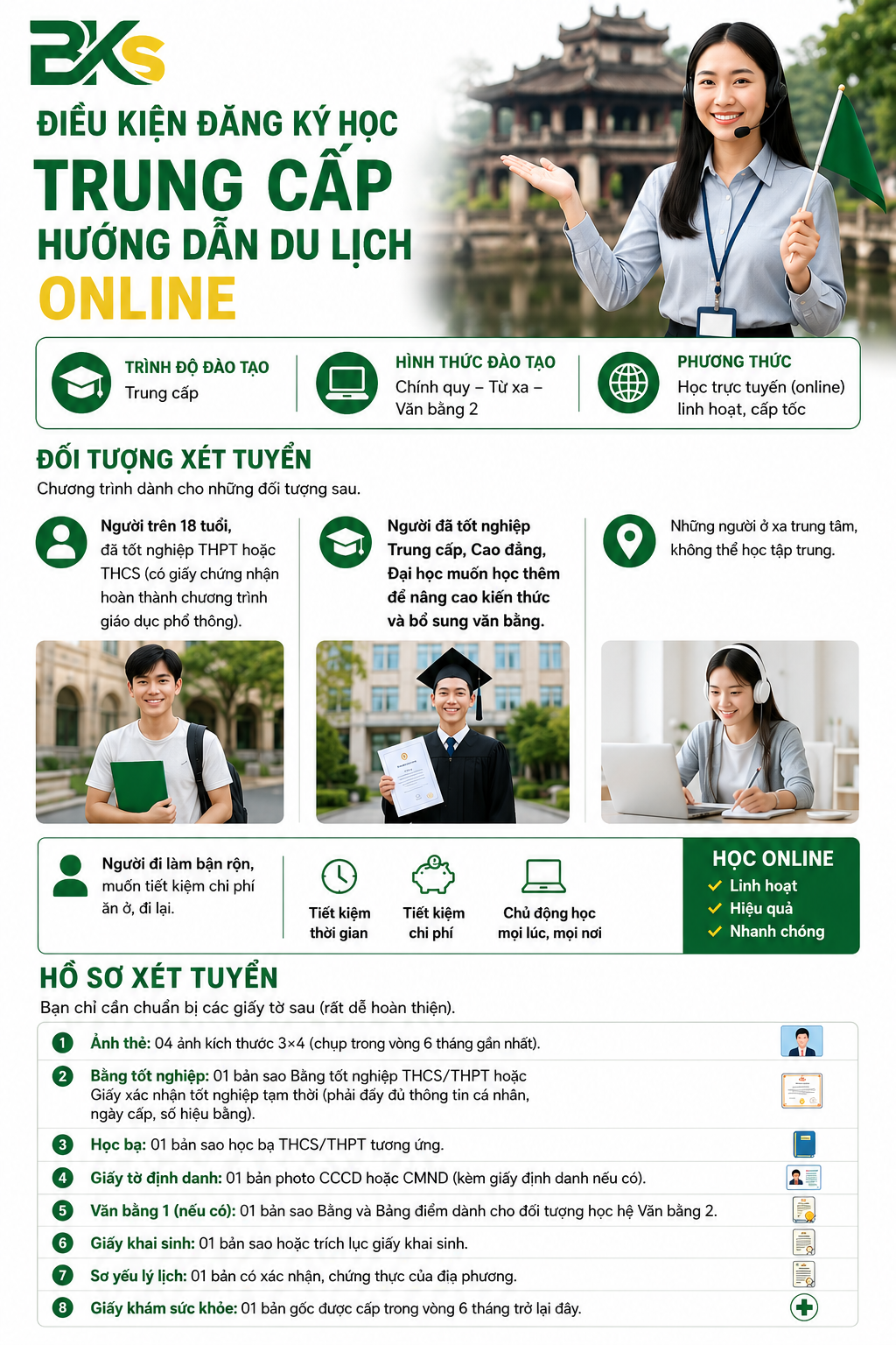 Bạn đang có nhu cầu học? Hãy chuẩn bị hồ sơ theo hướng dẫn trên và liên hệ ngay để được tư vấn miễn phí và hỗ trợ hoàn tất thủ tục nhanh nhất nhé!