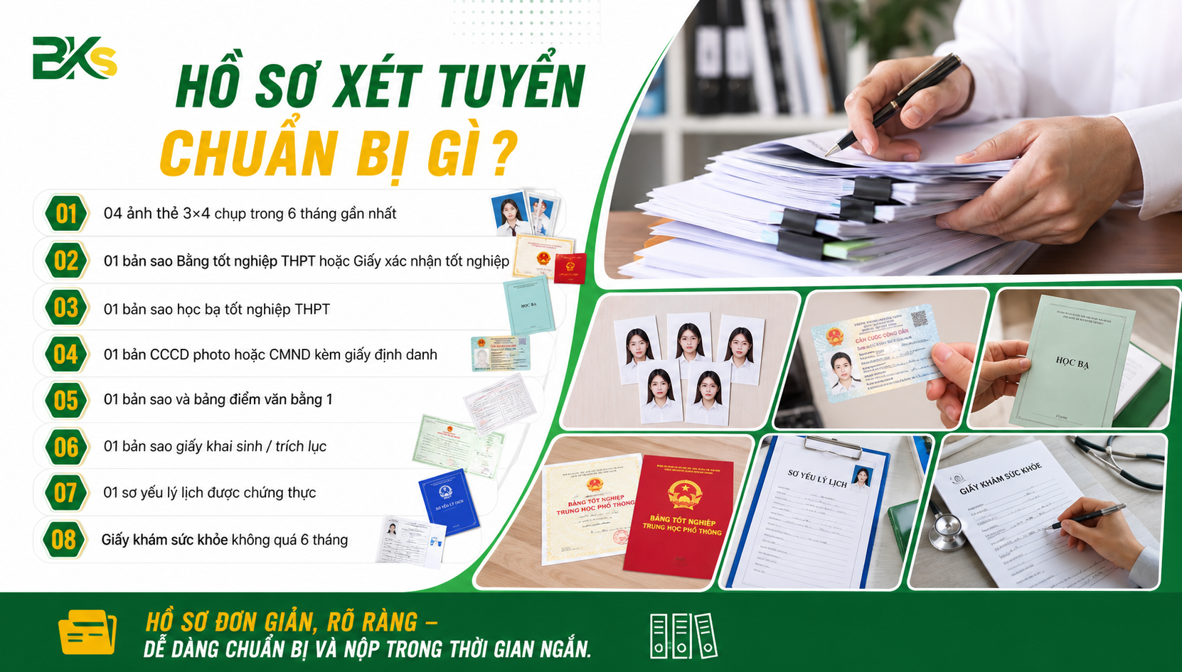 Hồ sơ đăng ký xét tuyển Trung cấp Văn thư Hành chính được chuẩn bị sẵn sàng