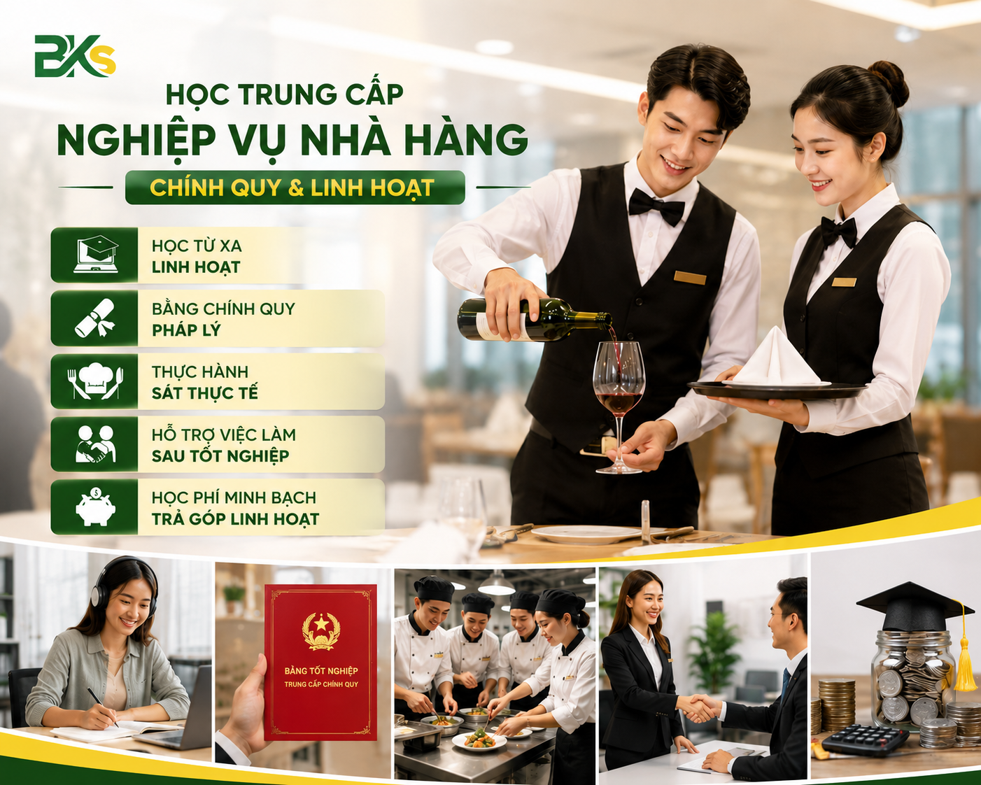 Trung Cấp Nghiệp Vụ Nhà Hàng 26 Học viên ngành F&B Hospitality thực hành tại nhà hàng