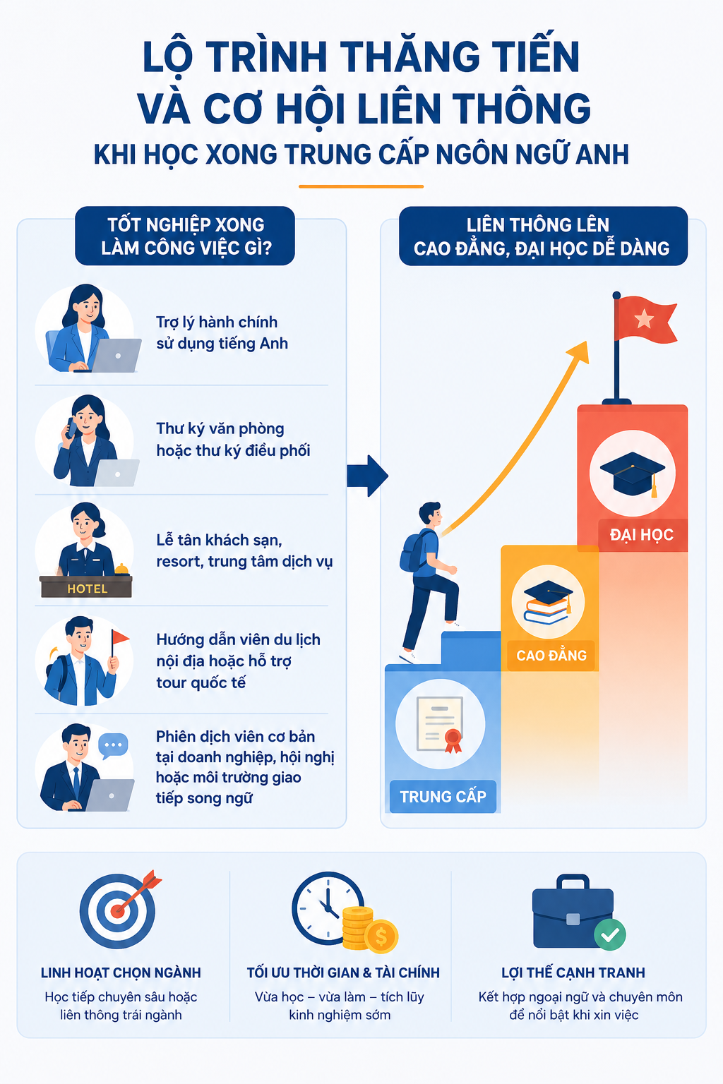 Lộ trình thăng tiến và cơ hội liên thông khi học xong Trung cấp Ngôn ngữ Anh