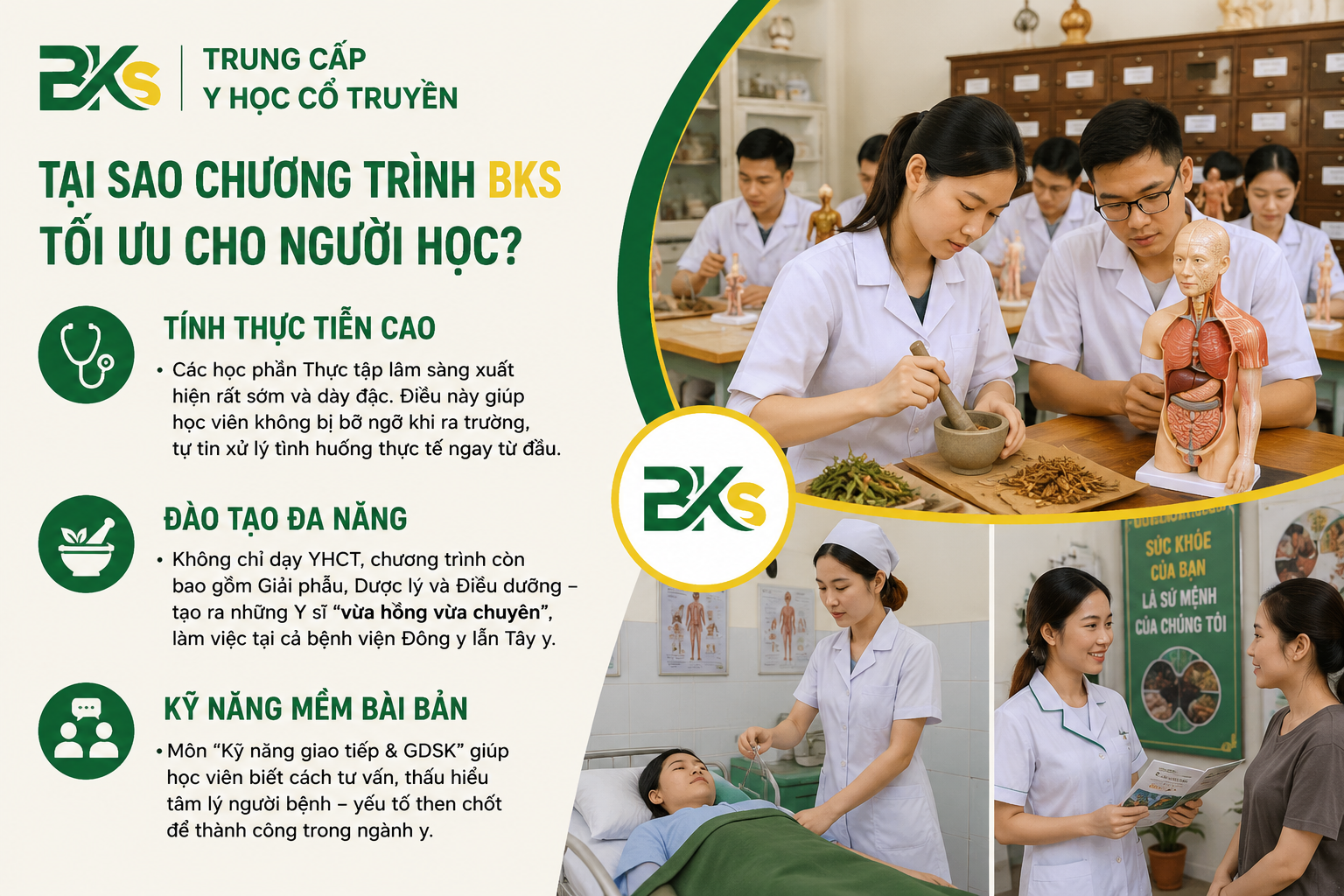 Giảng viên hướng dẫn thực hành châm cứu tại BKS